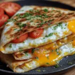 Irresistible fried egg quesadilla with melted cheese and guacamole, perfect for a quick breakfast.